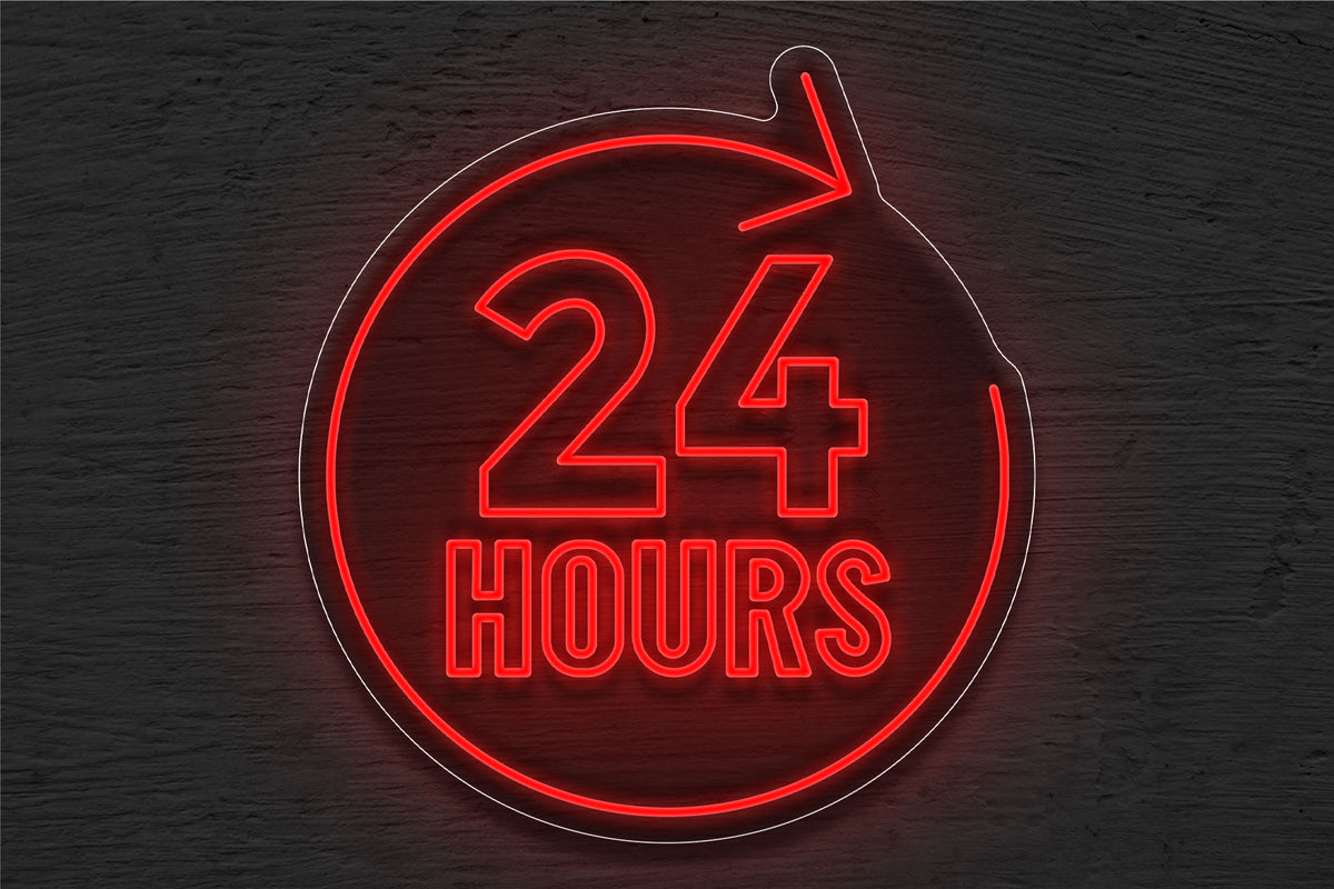 &quot;24 Hours&quot; with Arrow border LED Neon Sign