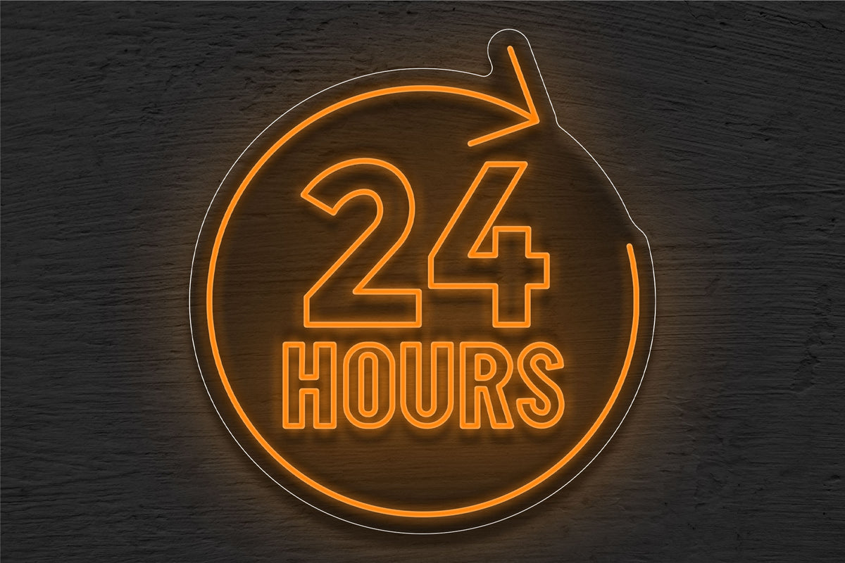 &quot;24 Hours&quot; with Arrow border LED Neon Sign