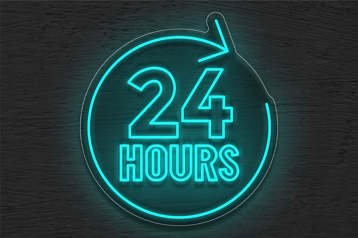 &quot;24 Hours&quot; with Arrow border LED Neon Sign