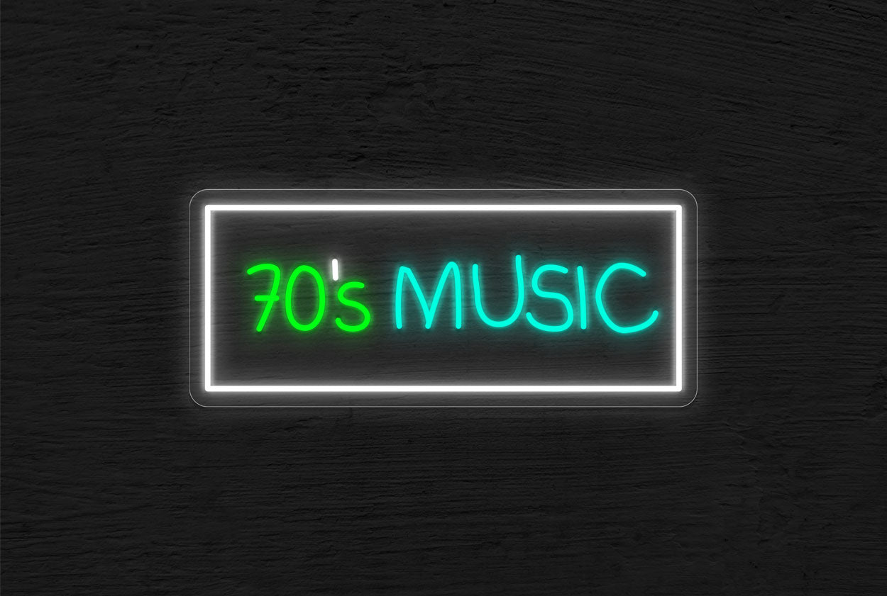 "70's Music" in Box Border LED Neon Sign