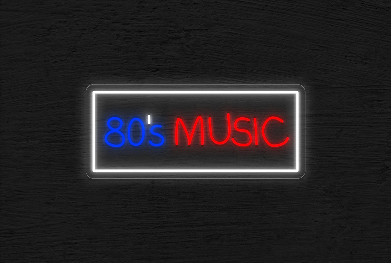"80's Music" in Box Border LED Neon Sign