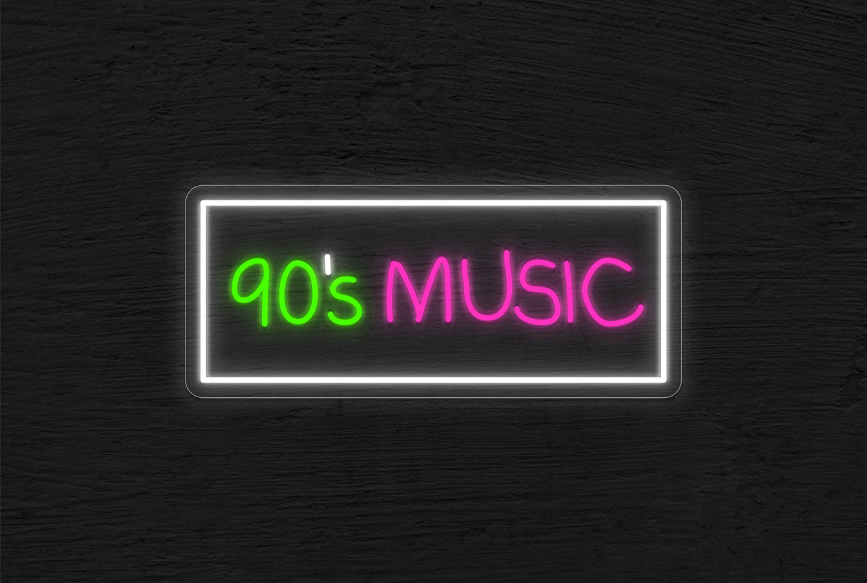 "90's Music" in Box Border LED Neon Sign