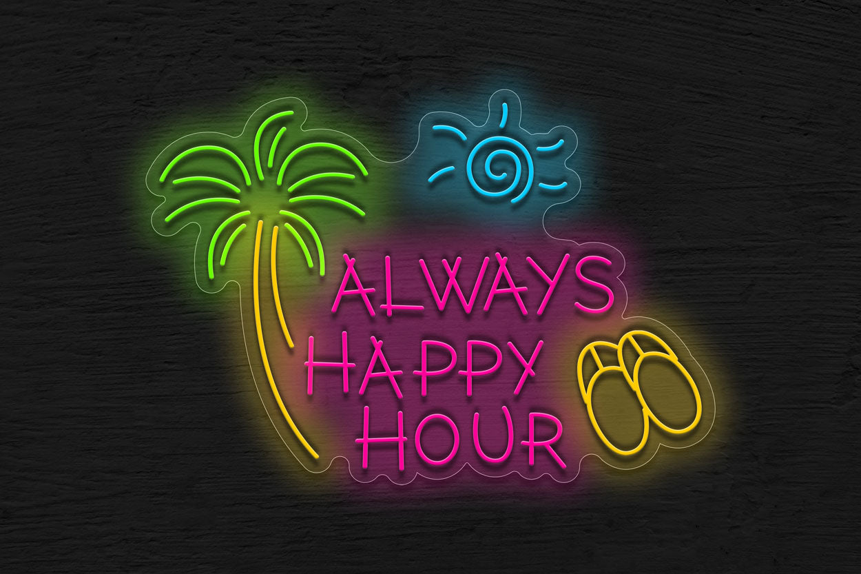 Always Happy Hour with Coconut tree LED Neon Sign