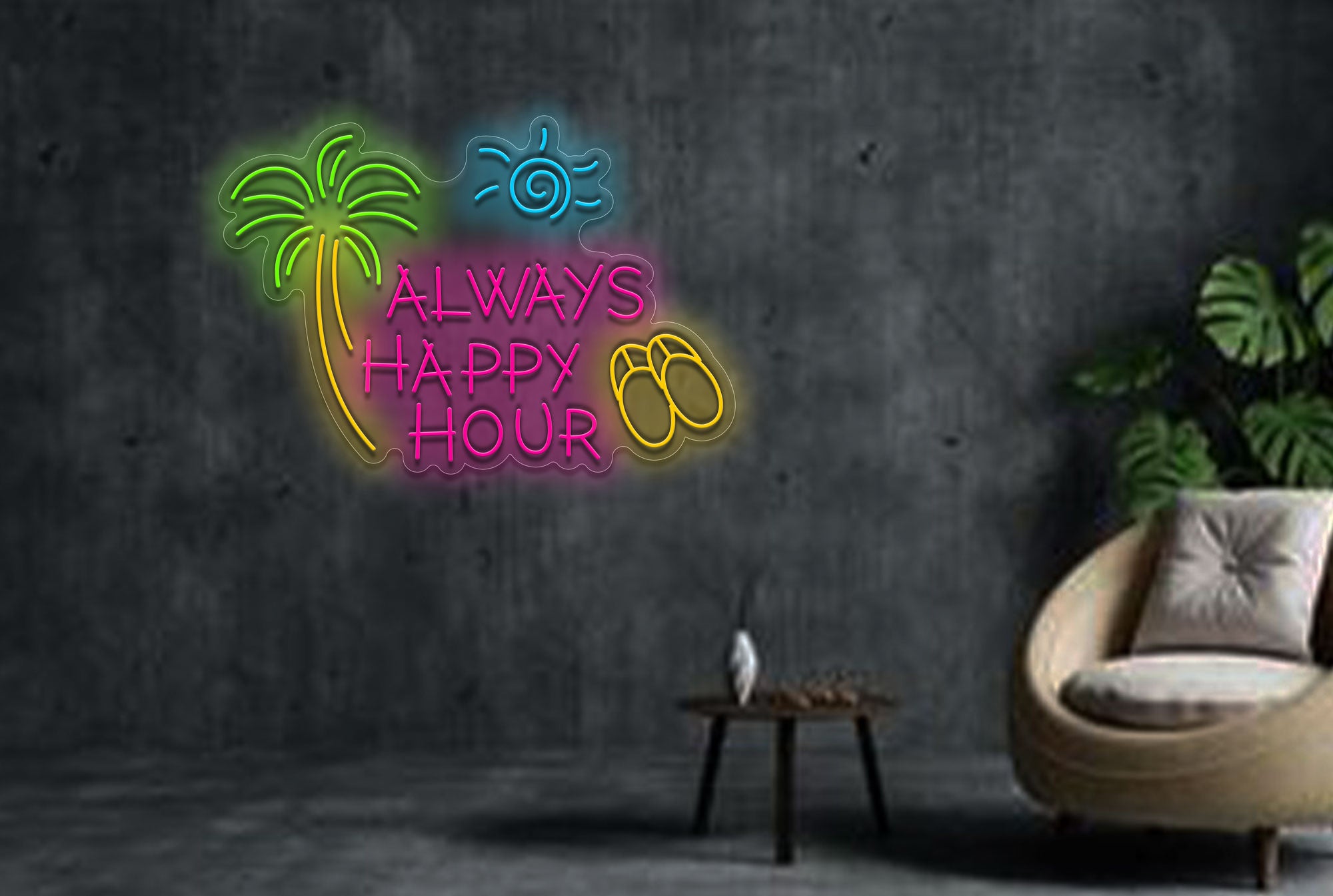 Always Happy Hour with Coconut tree LED Neon Sign