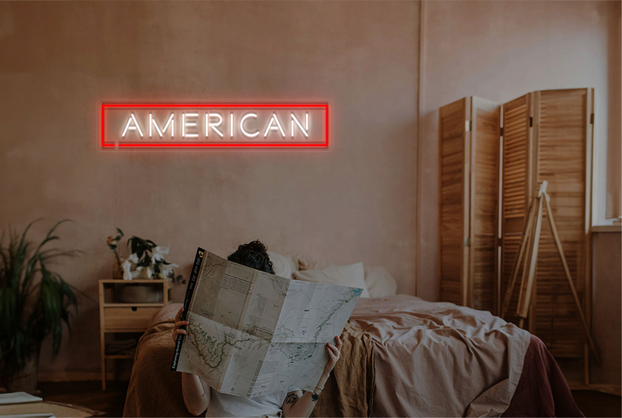 "American" with Border LED Neon Sign