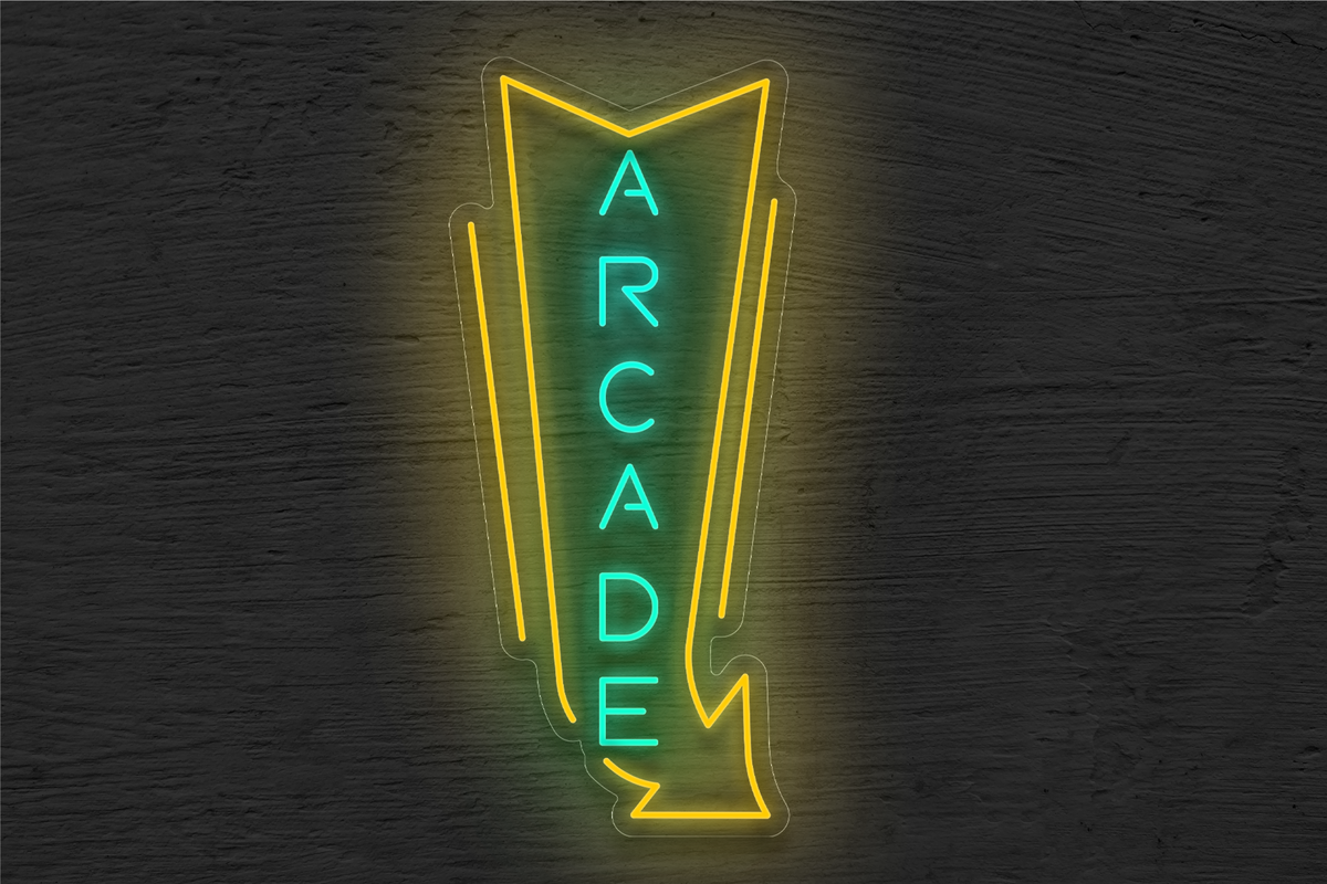 &quot;Arcade&quot; with Arrow Pointing Left LED Neon Sign