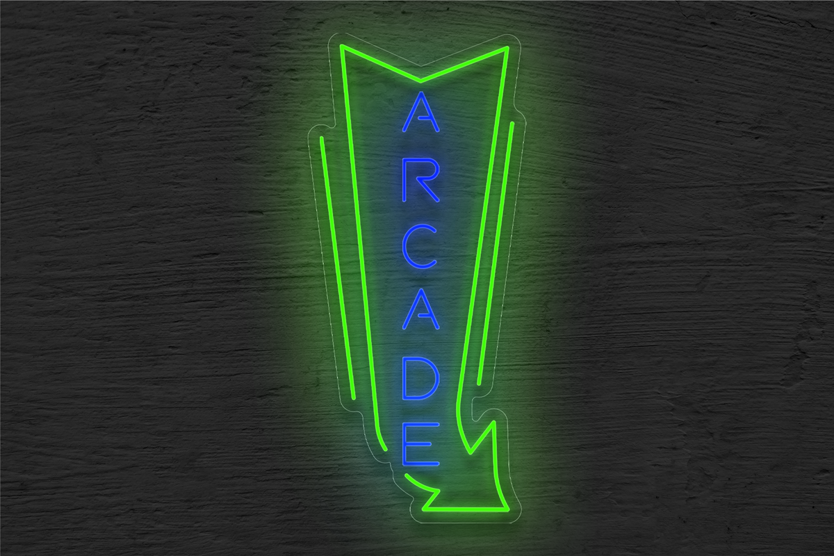 &quot;Arcade&quot; with Arrow Pointing Left LED Neon Sign
