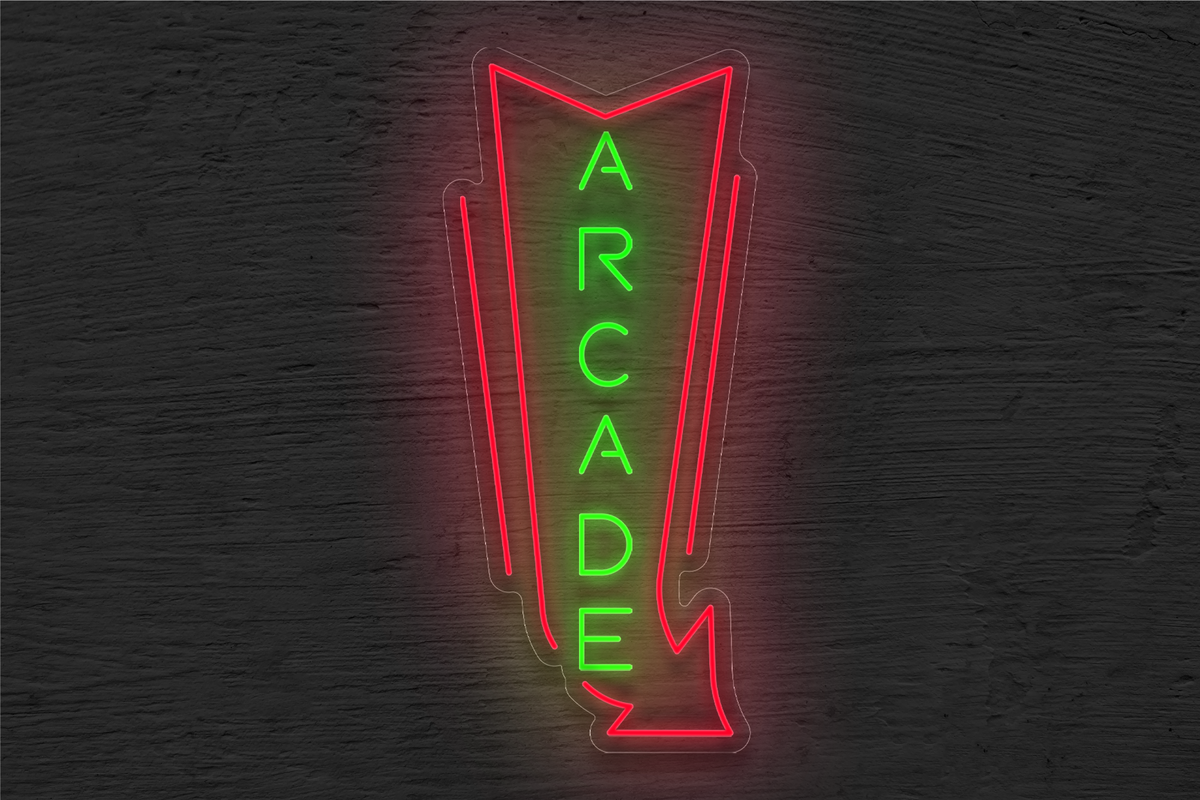 &quot;Arcade&quot; with Arrow Pointing Left LED Neon Sign