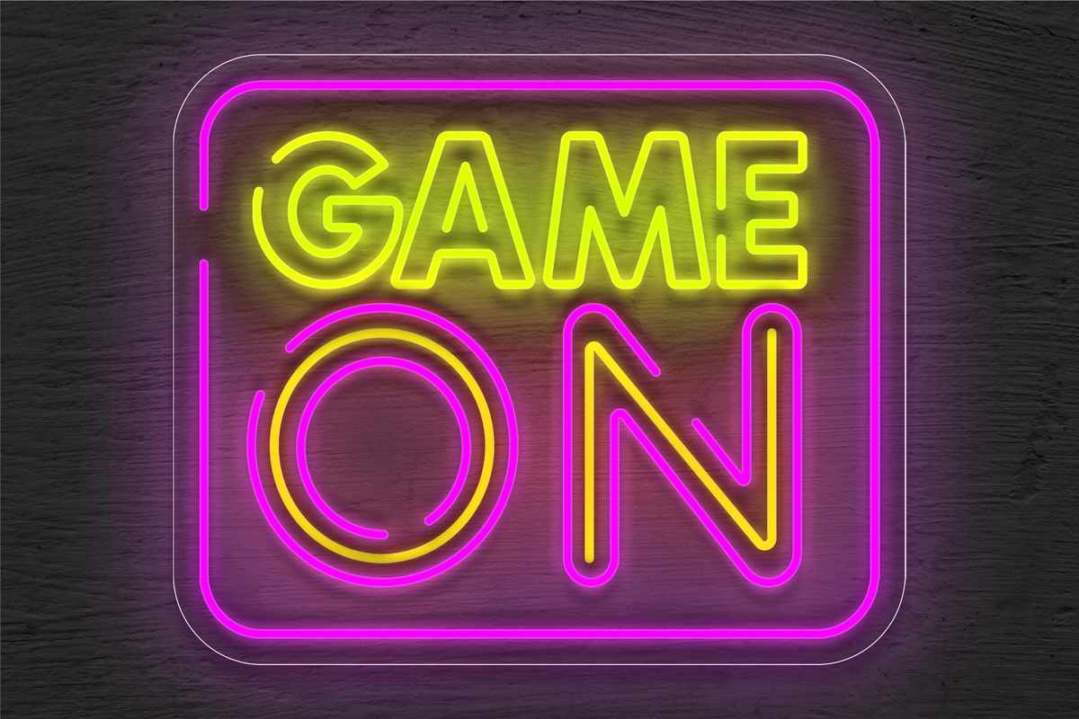 Outline Text &quot;Game On&quot; with Border LED Neon Sign