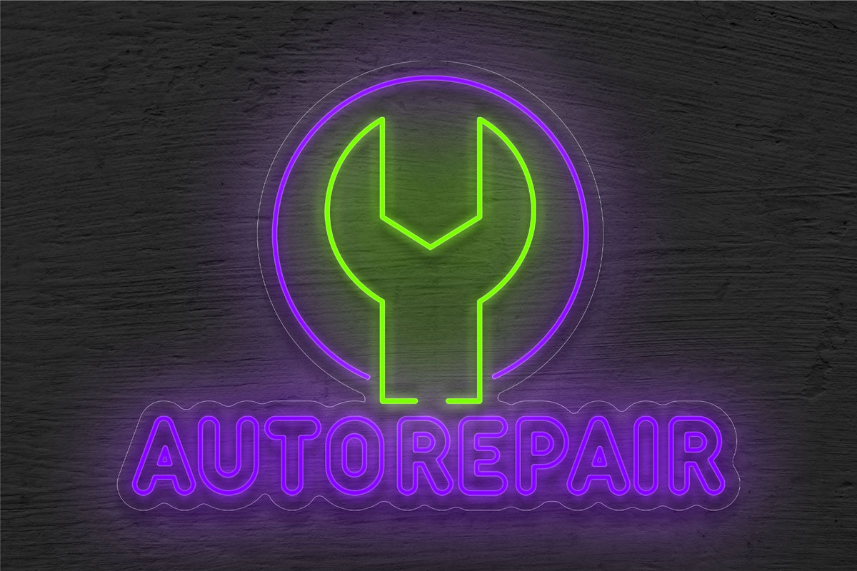 Outlined &quot;AutoRepair&quot; with Tool Inside a Circle Border LED Neon Sign