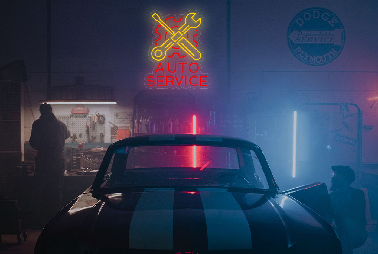Settings and Tool Logo Auto Service LED Neon Sign