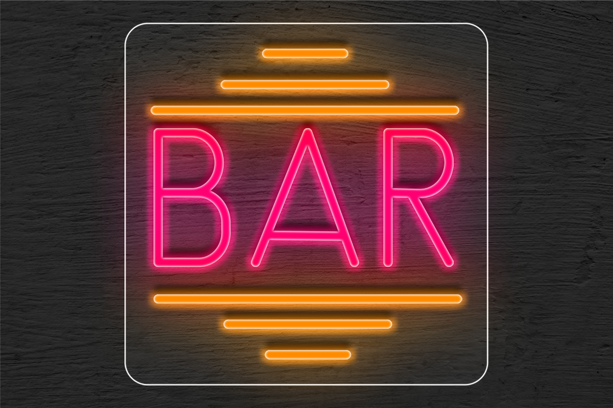 &quot;BAR&quot; with 3 Lines on Top and Bottom LED Neon Sign