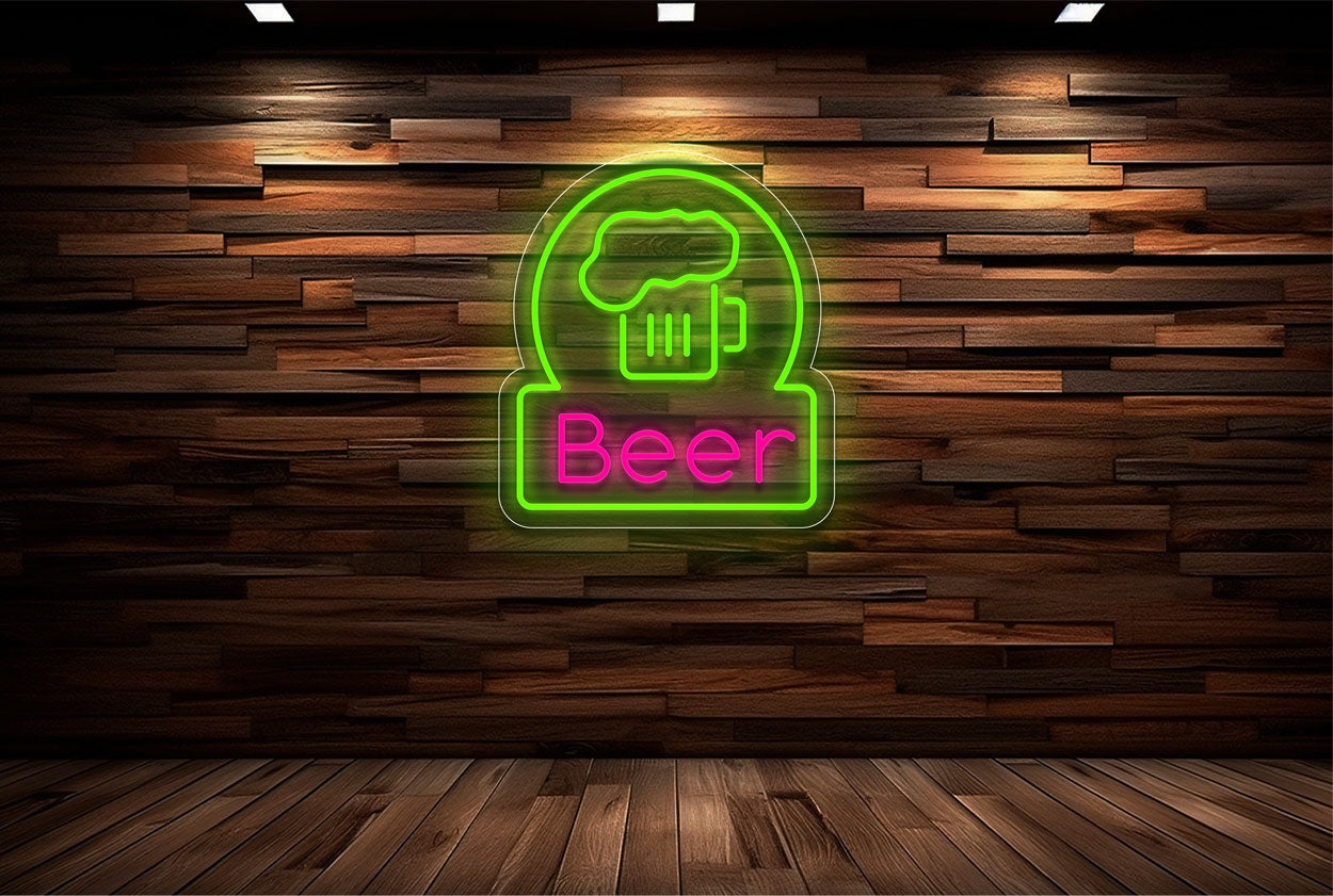 Mug and "Beer" with Border LED Neon Sign