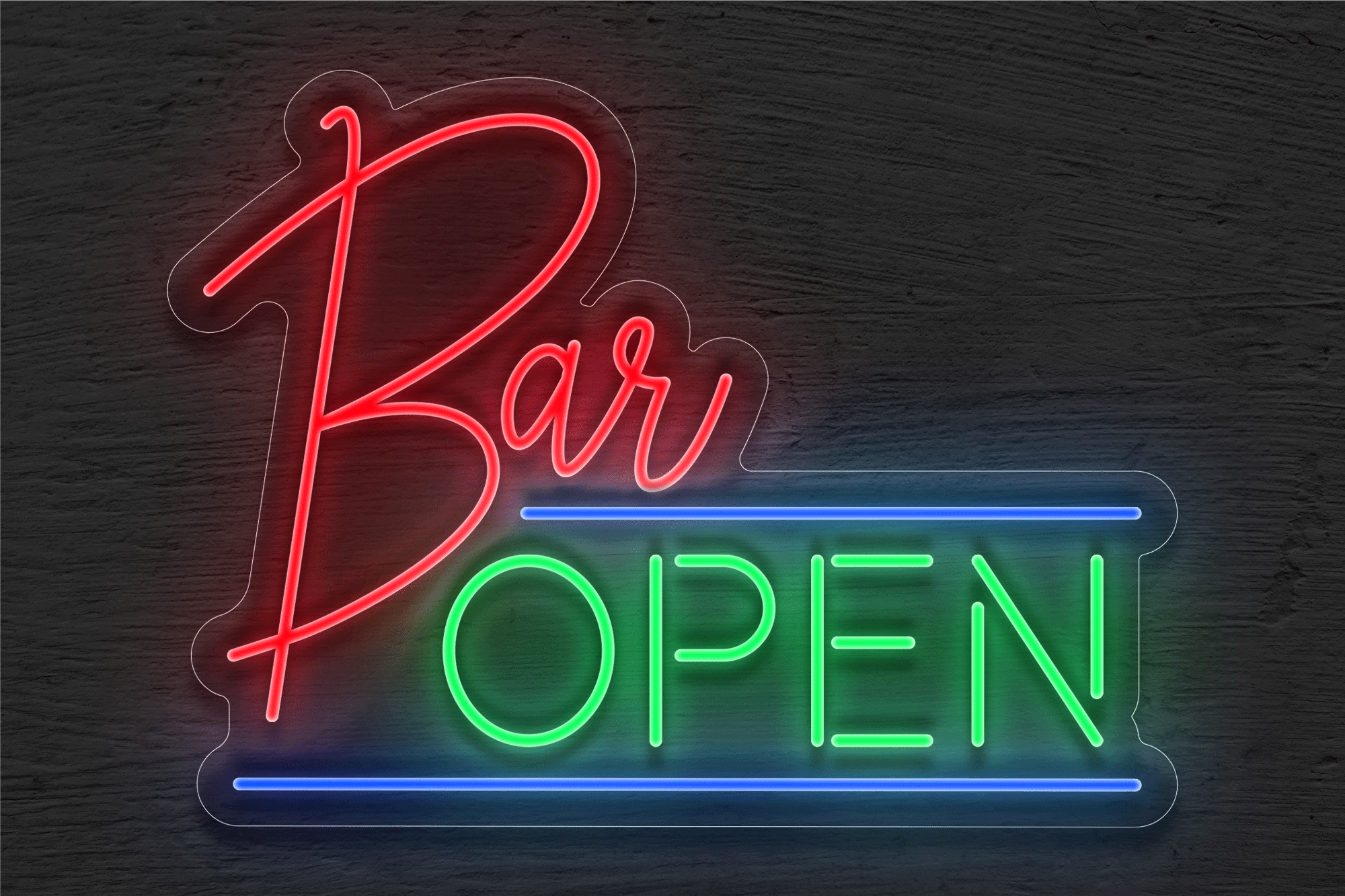 Multi-color "Bar OPEN" with Two Lines LED Neon Sign