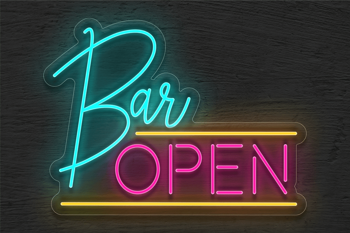 Multi-color &quot;Bar OPEN&quot; with Two Lines LED Neon Sign