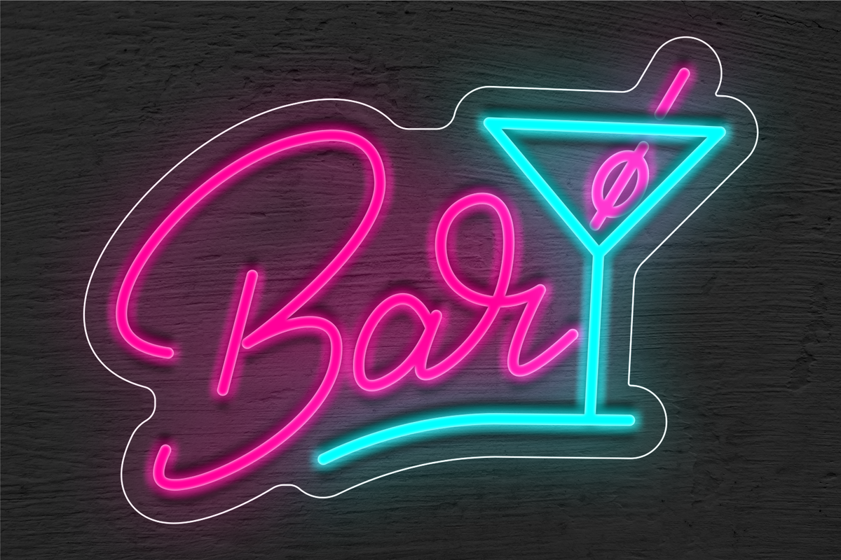 &quot;Bar&quot; with Martini Glass LED Neon Sign