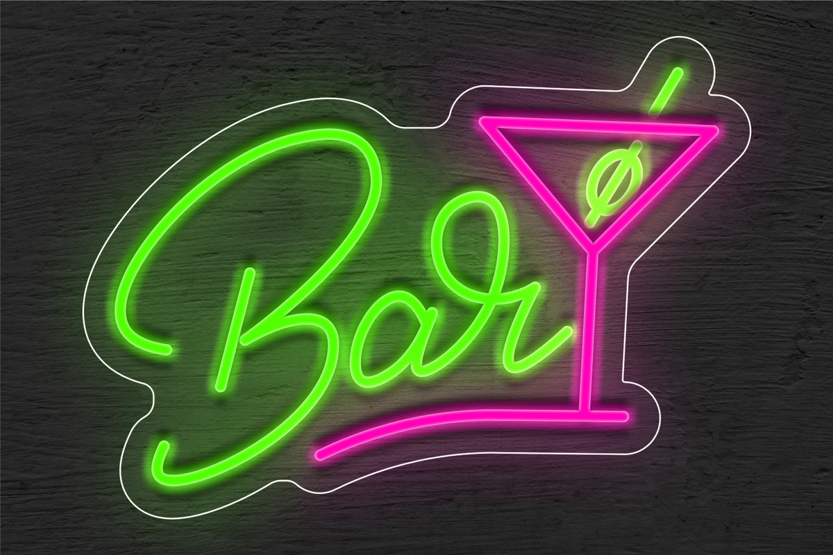 &quot;Bar&quot; with Martini Glass LED Neon Sign