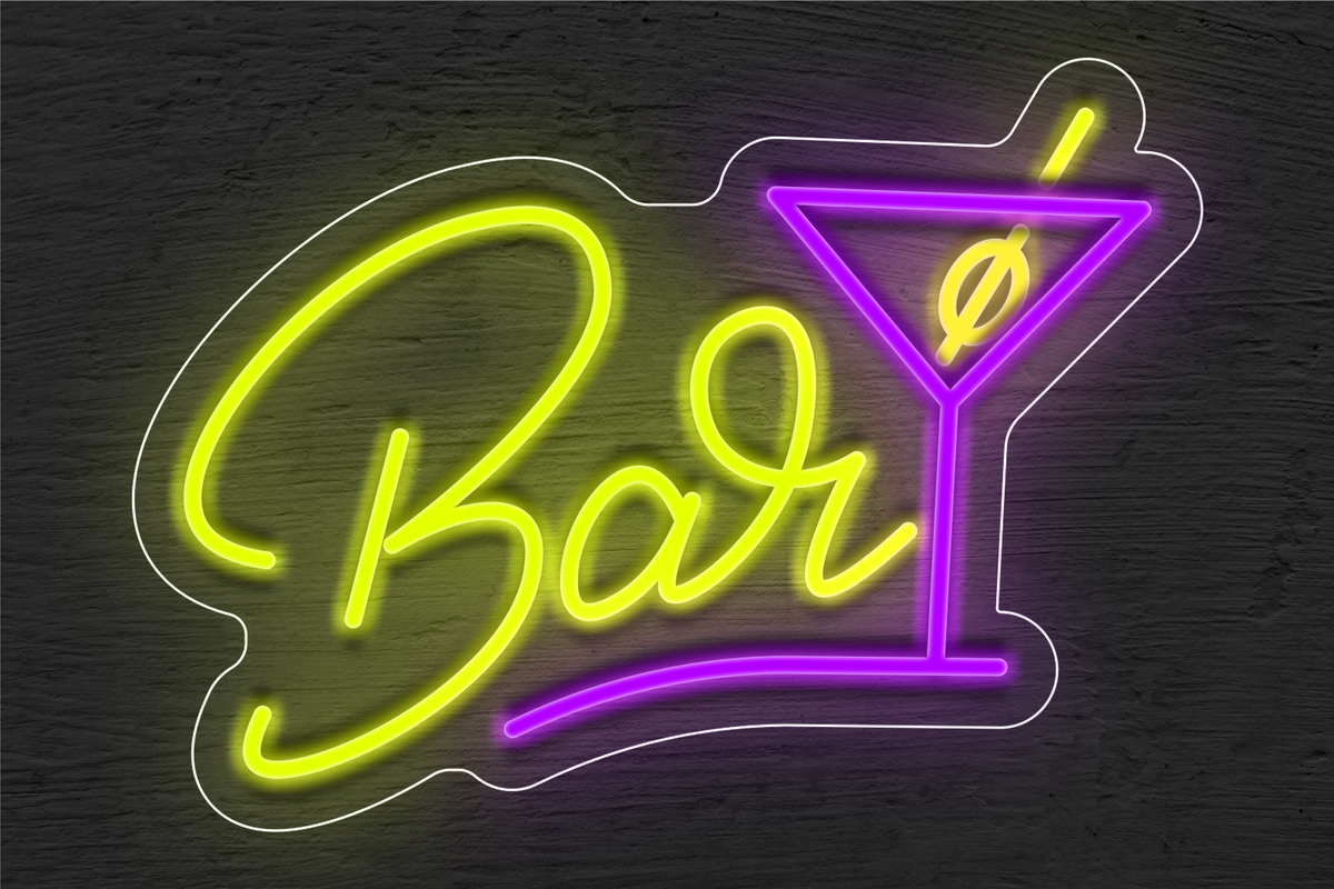 &quot;Bar&quot; with Martini Glass LED Neon Sign