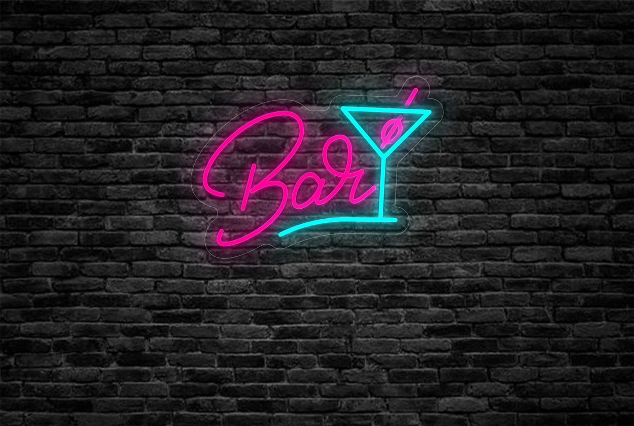 "Bar" with Martini Glass LED Neon Sign