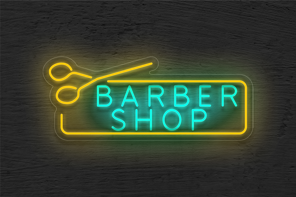 &quot;Barber Shop&quot; with Border and Scissor LED Neon Sign