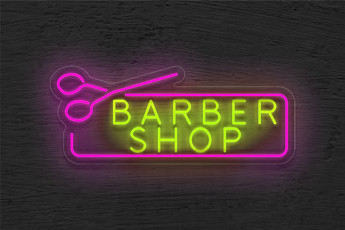 &quot;Barber Shop&quot; with Border and Scissor LED Neon Sign