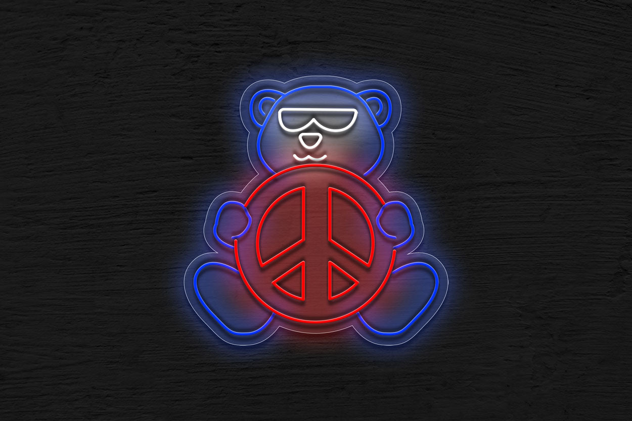 Bear holding Peace sign LED Neon Sign