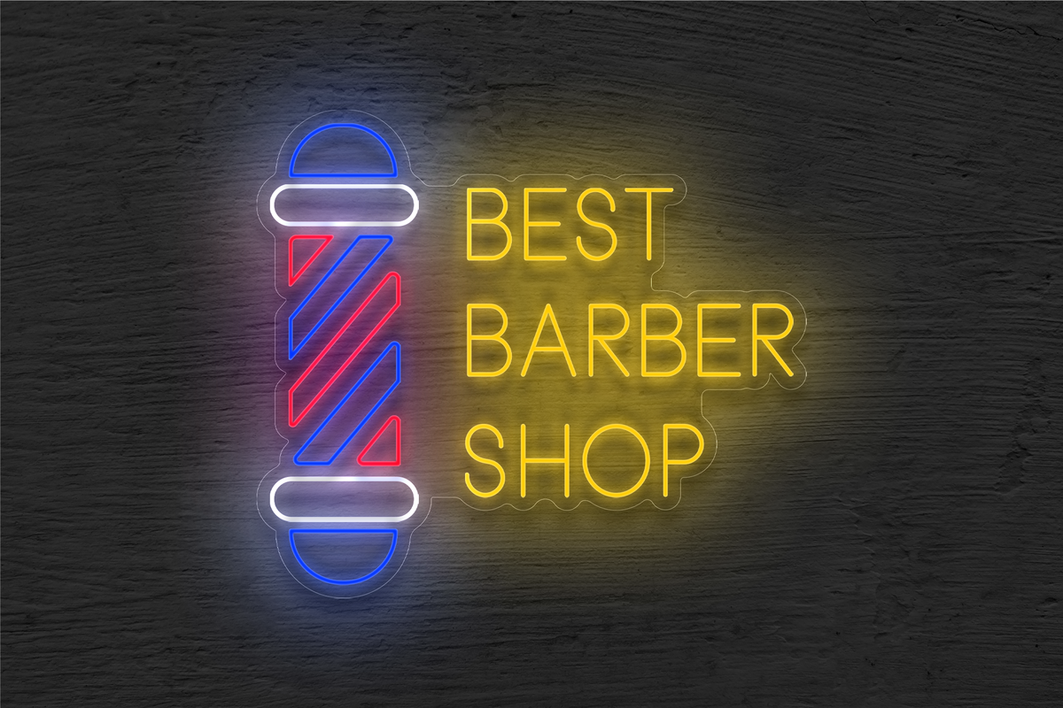 &quot;Best Barber Shop&quot; with Logo LED Neon Sign