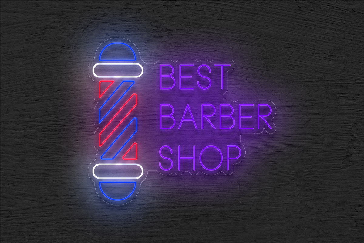 &quot;Best Barber Shop&quot; with Logo LED Neon Sign