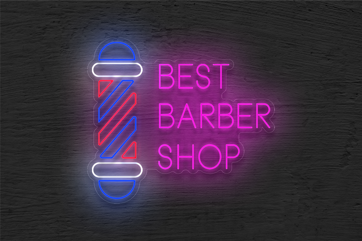 &quot;Best Barber Shop&quot; with Logo LED Neon Sign