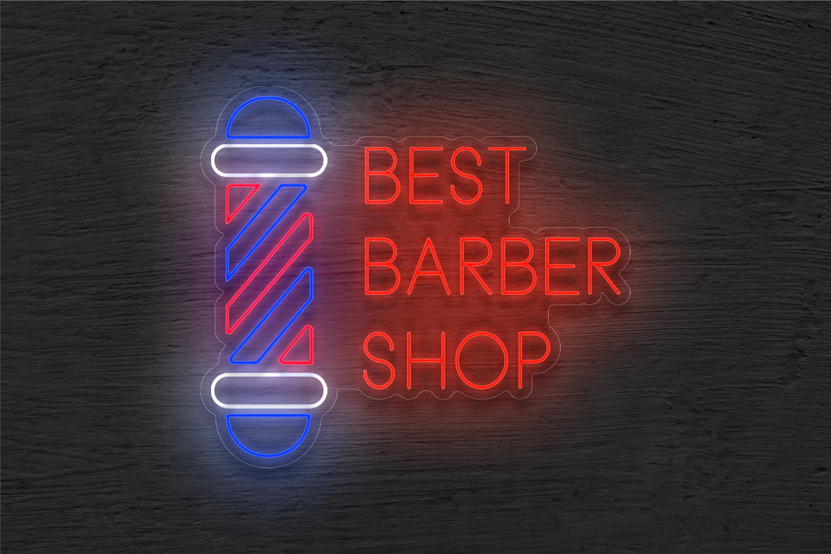 &quot;Best Barber Shop&quot; with Logo LED Neon Sign