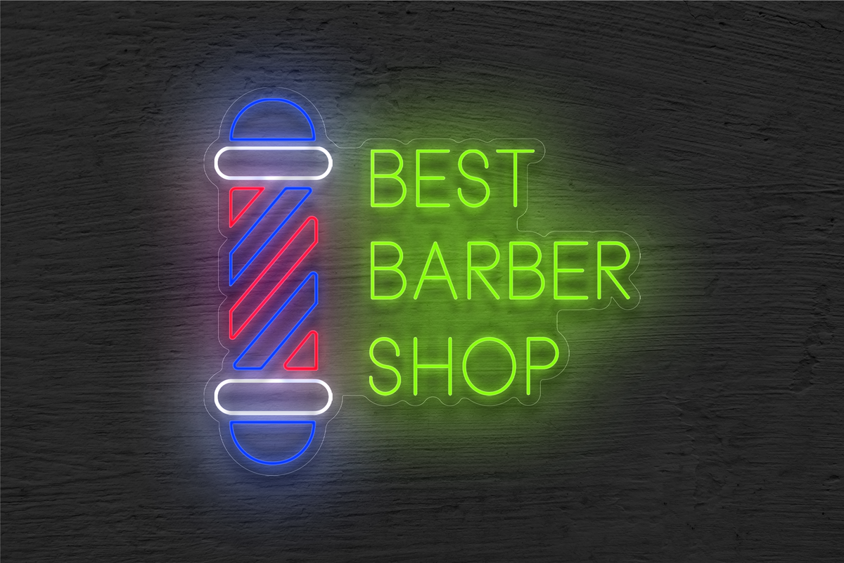 &quot;Best Barber Shop&quot; with Logo LED Neon Sign
