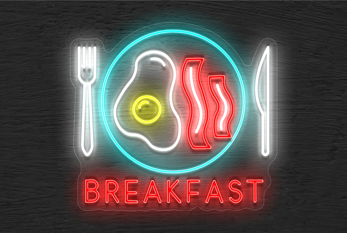 Multi-color Bacon and Eggs Breakfast Plate LED Neon Sign