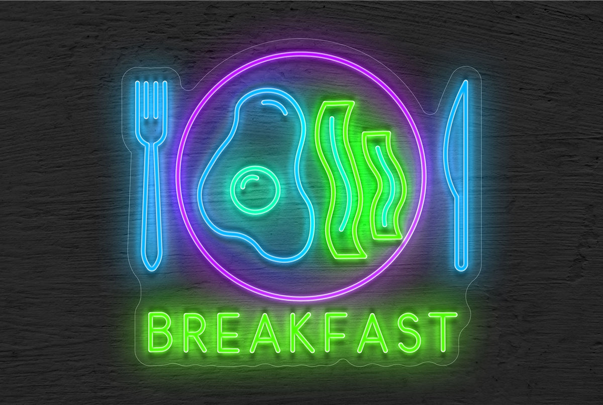 Multi-color Bacon and Eggs Breakfast Plate LED Neon Sign