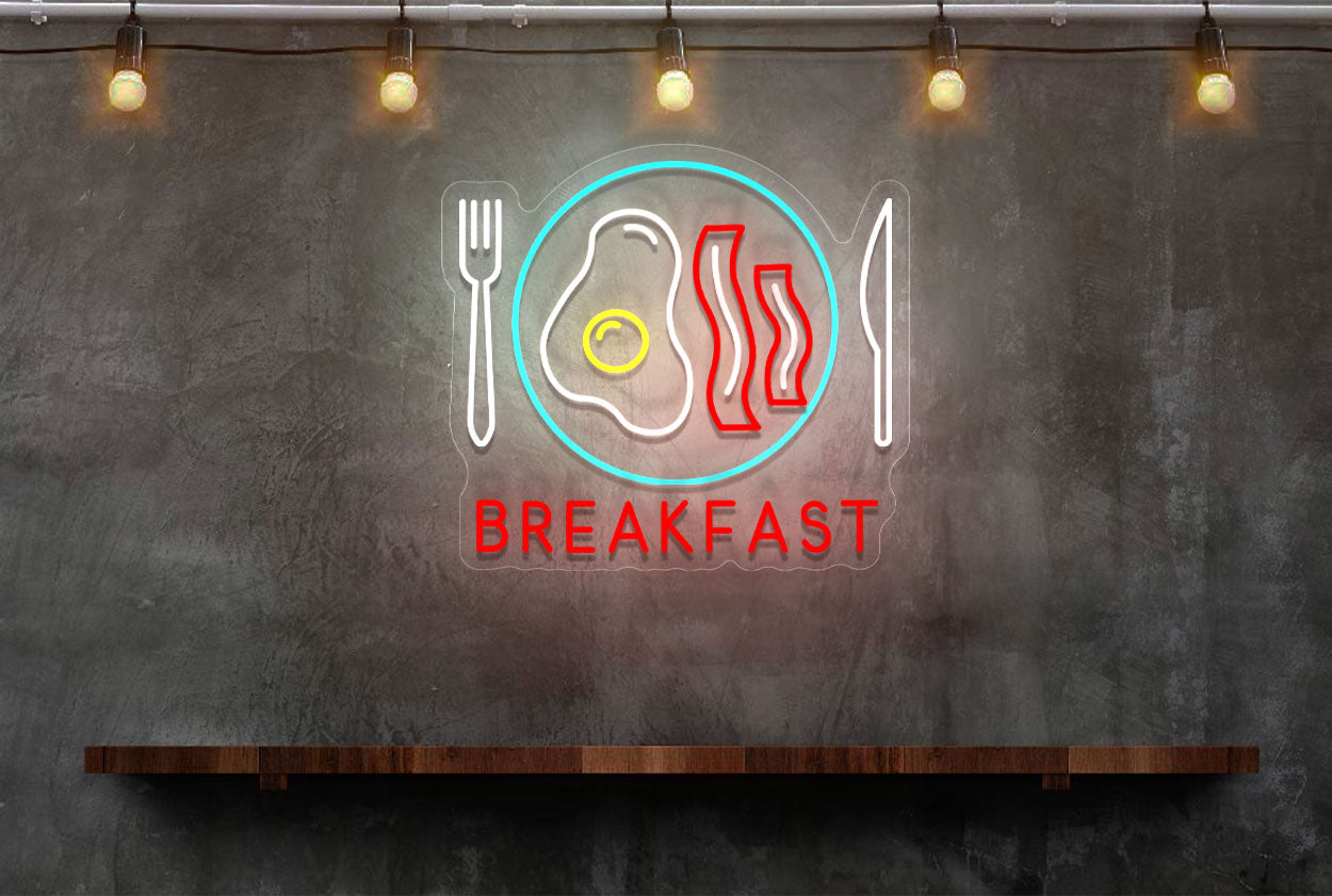 Multi-color Bacon and Eggs Breakfast Plate LED Neon Sign