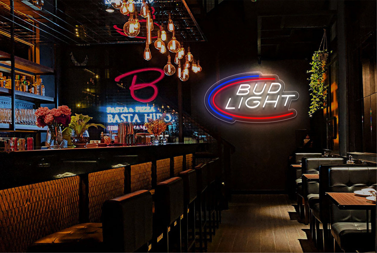 "Bud Light" with 2 Arcs LED Neon Sign