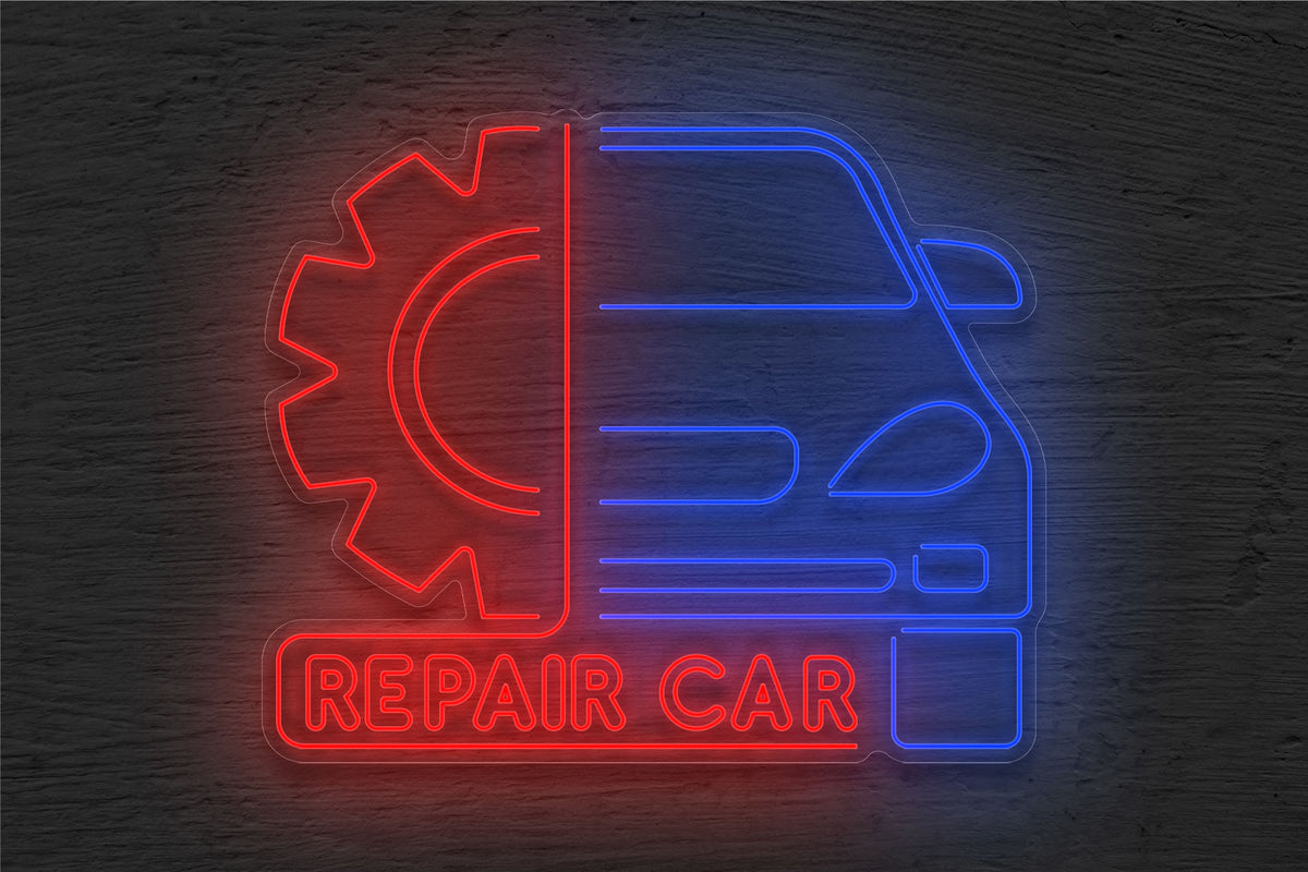 &quot;Repair Car&quot; Outlined with Logo LED Neon Sign