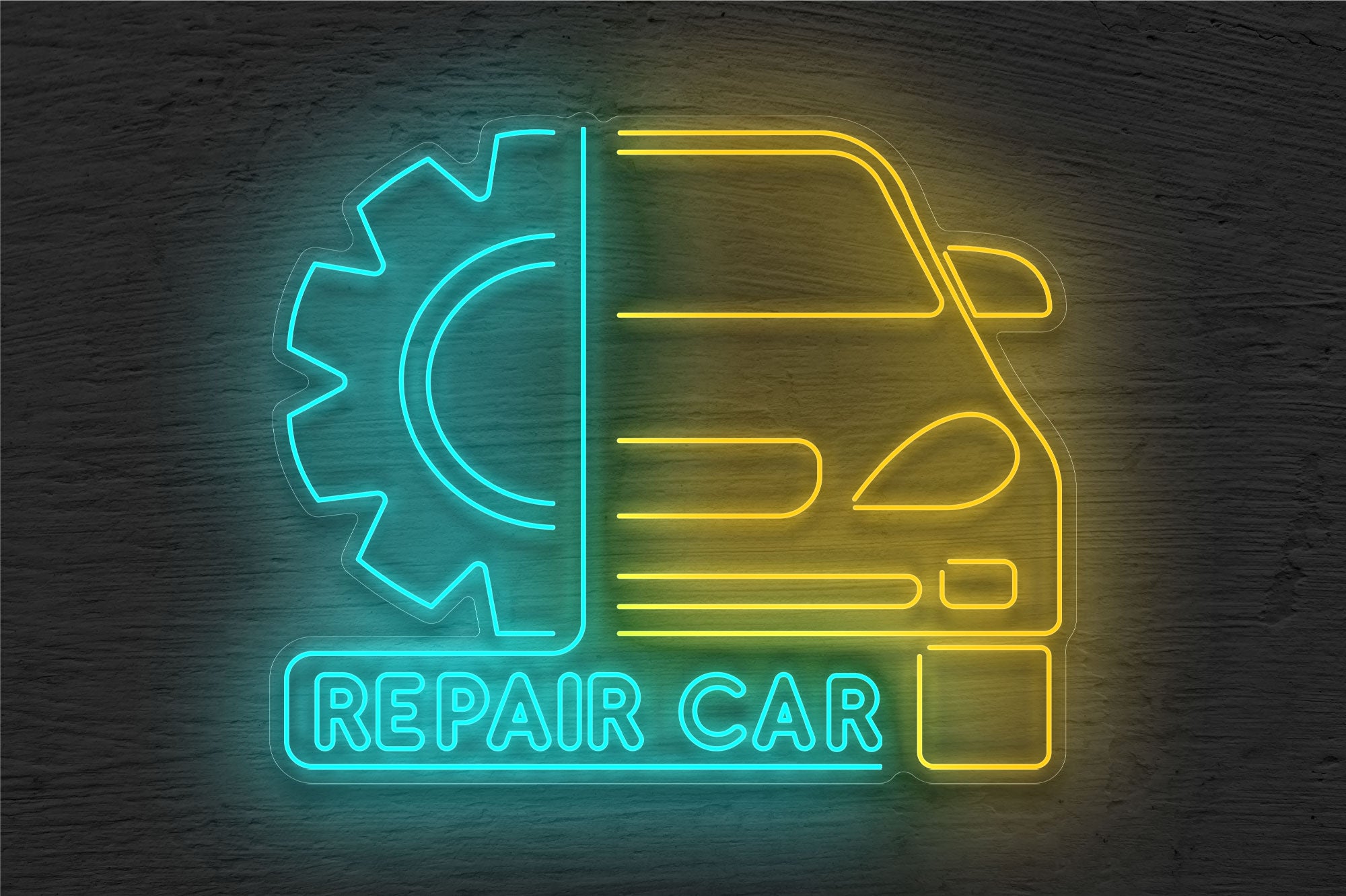Repair Car Outlined with Logo LED Neon Sign
