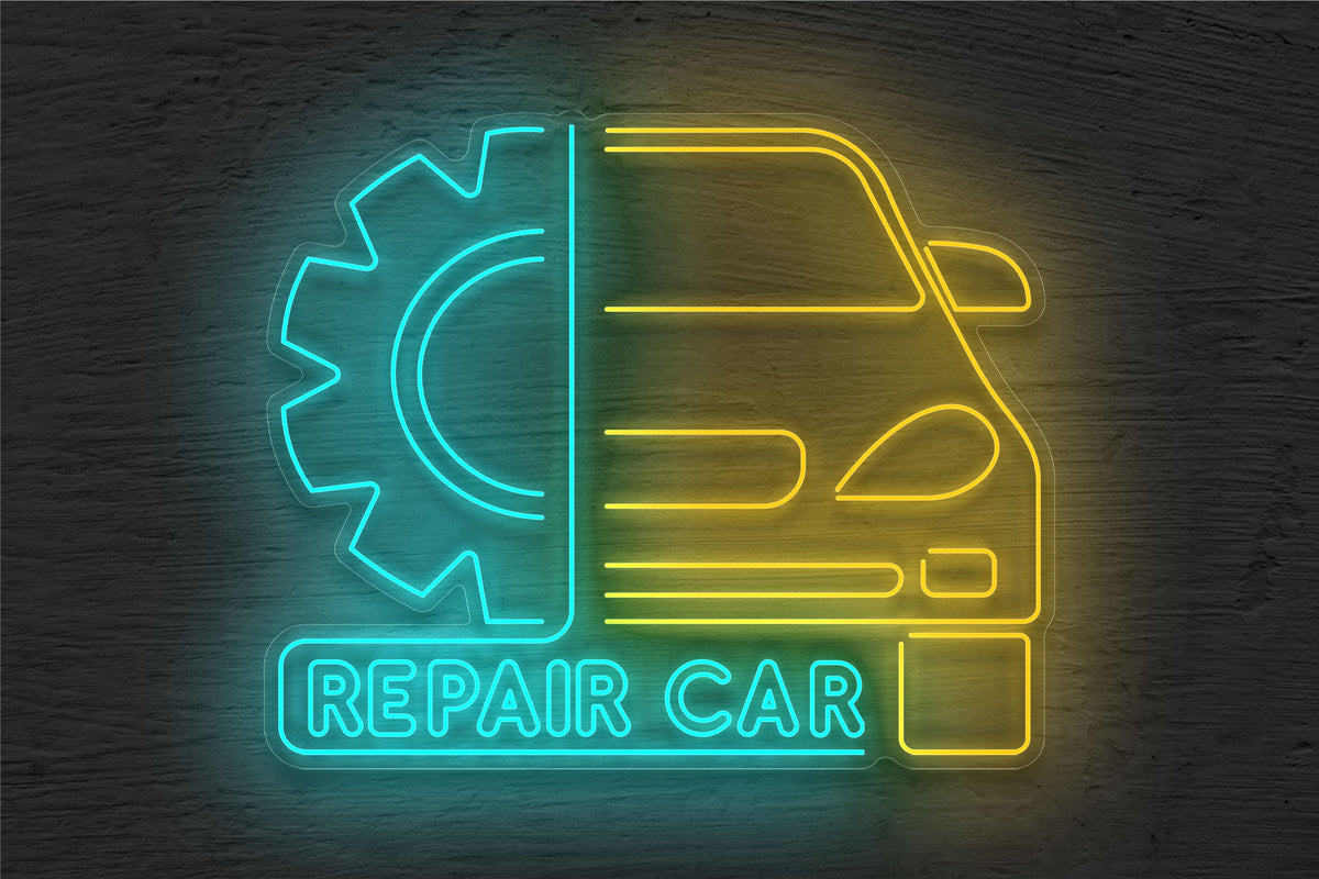 &quot;Repair Car&quot; Outlined with Logo LED Neon Sign