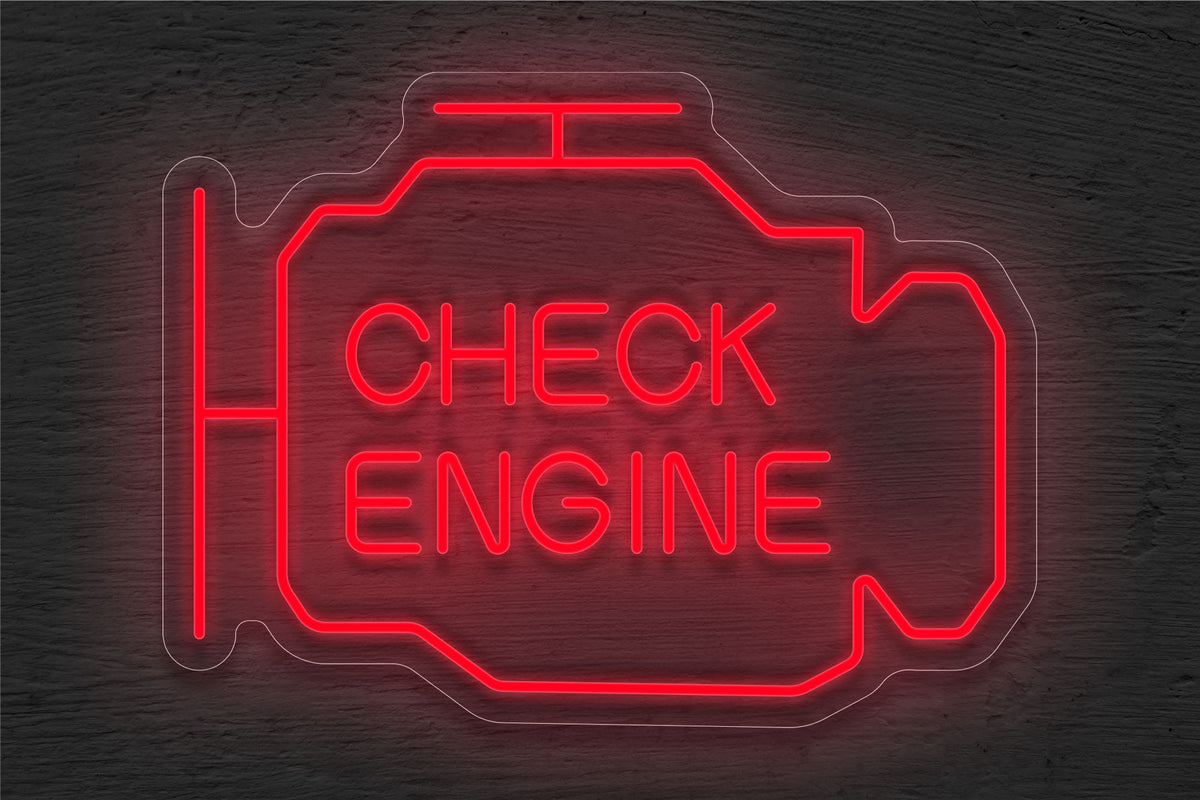 Check Engine with Engine Logo Border LED Neon Sign