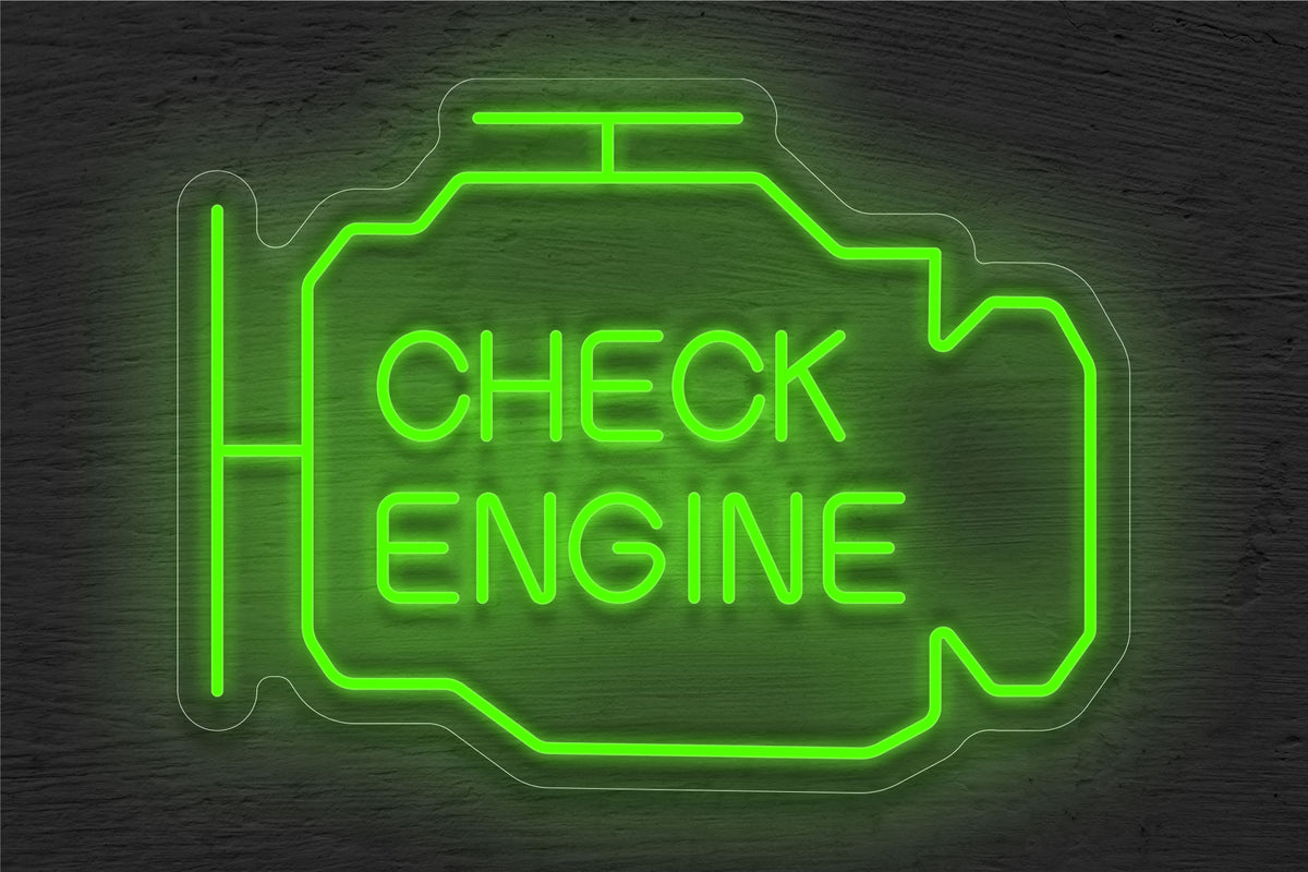Check Engine with Engine Logo Border LED Neon Sign