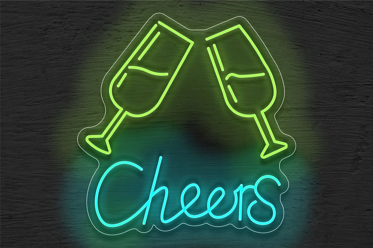 &quot;Cheers&quot; with 2 Glasses LED Neon Sign