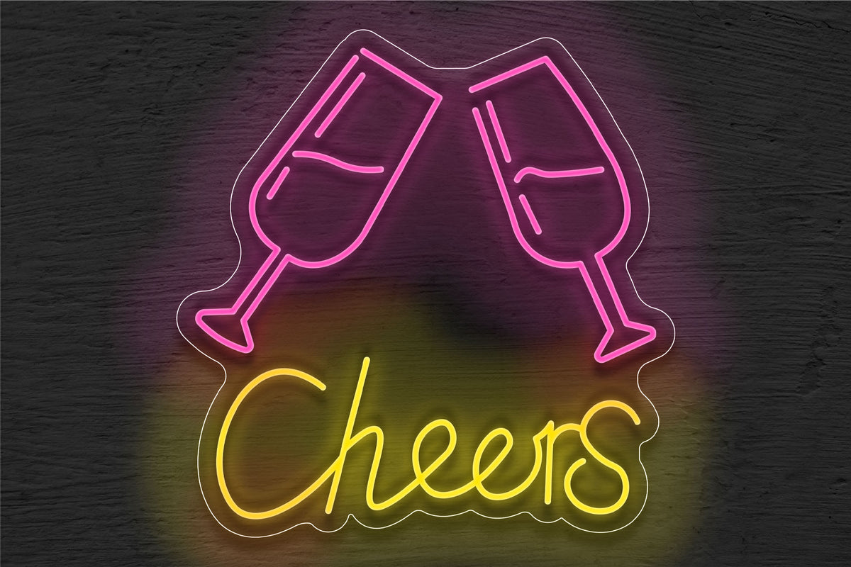 &quot;Cheers&quot; with 2 Glasses LED Neon Sign