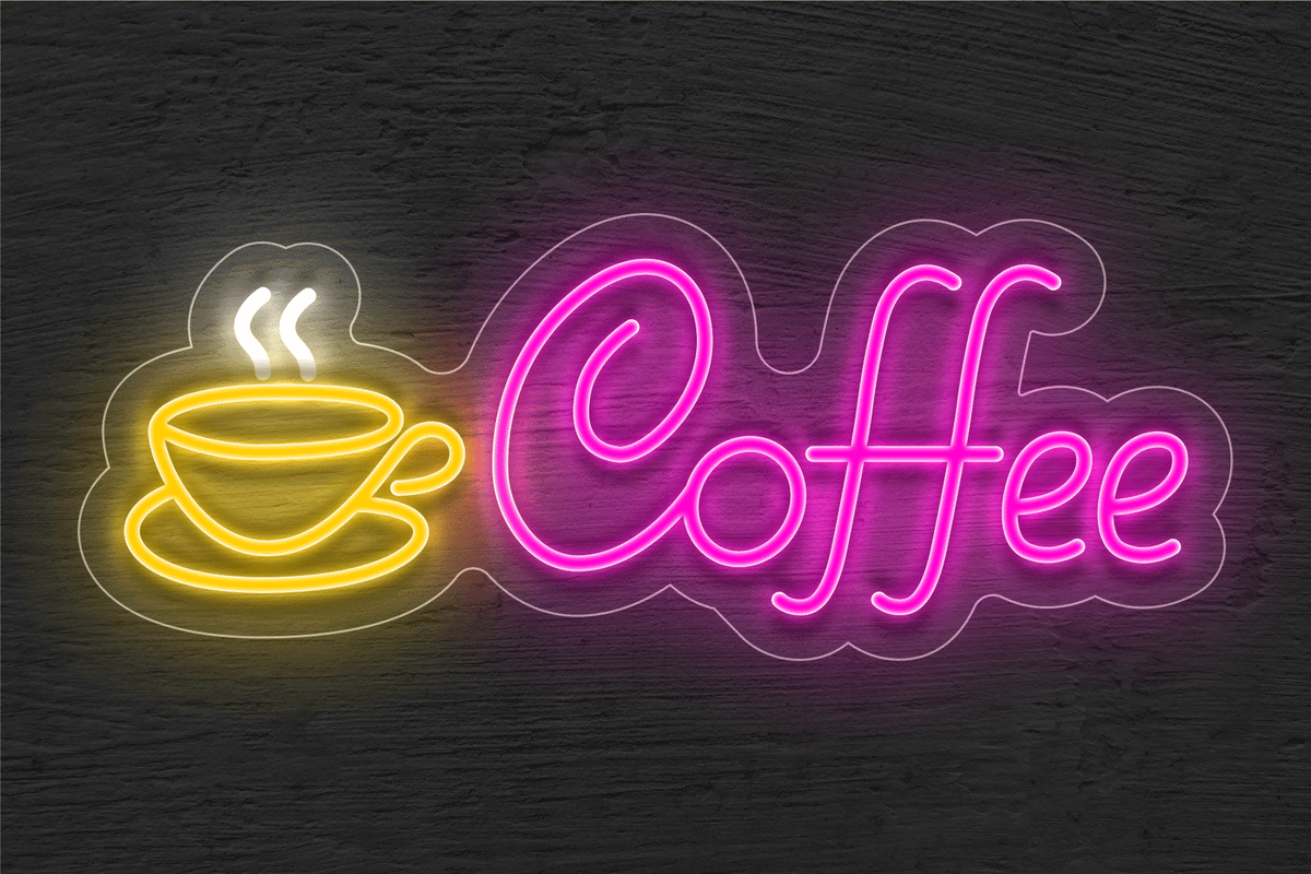 Pink and Yellow Coffee Cup LED Neon Sign