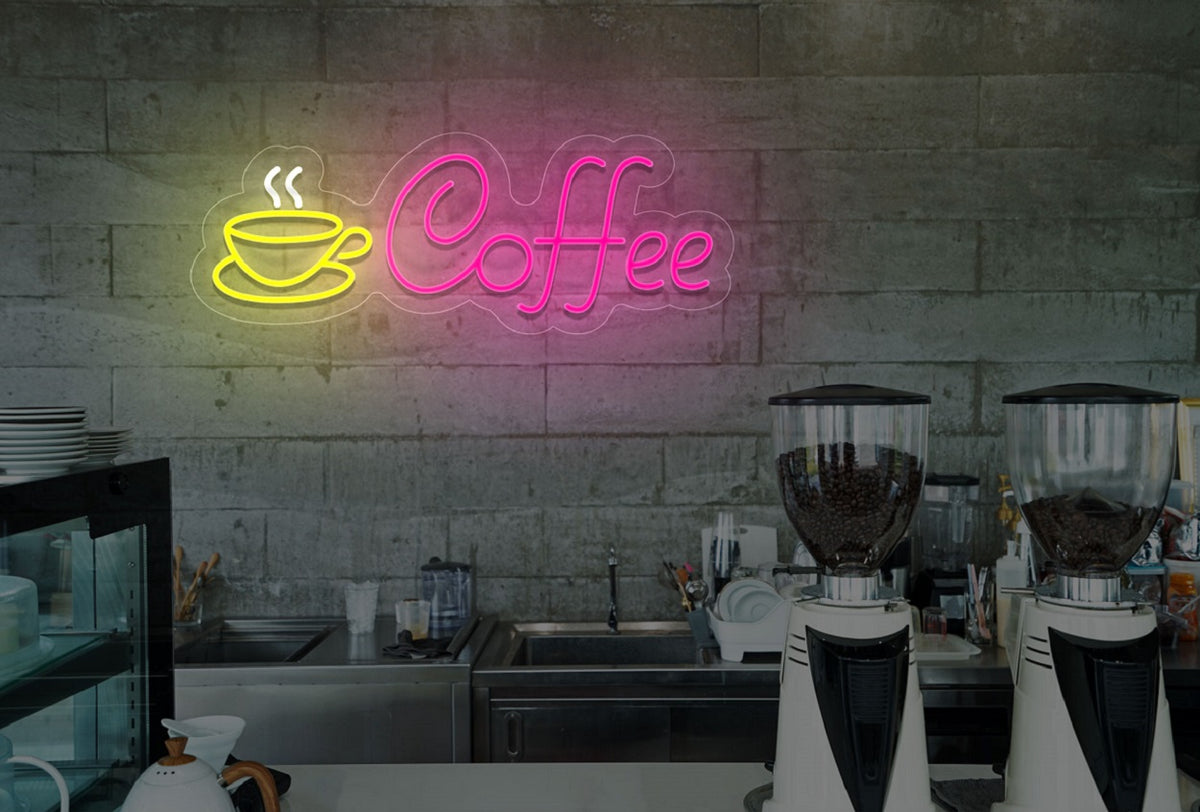 Pink and Yellow Coffee Cup LED Neon Sign
