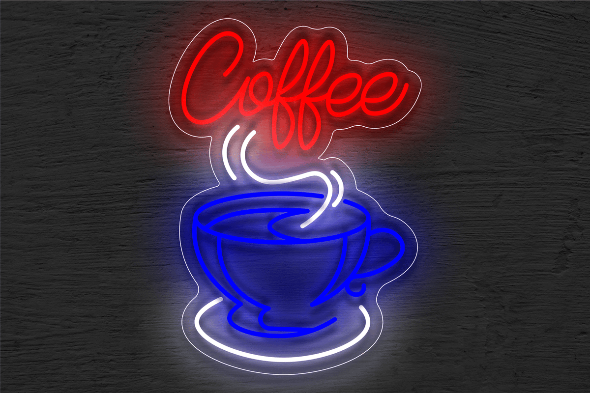 &quot;Coffee&quot; with Smoking Cup LED Neon Sign