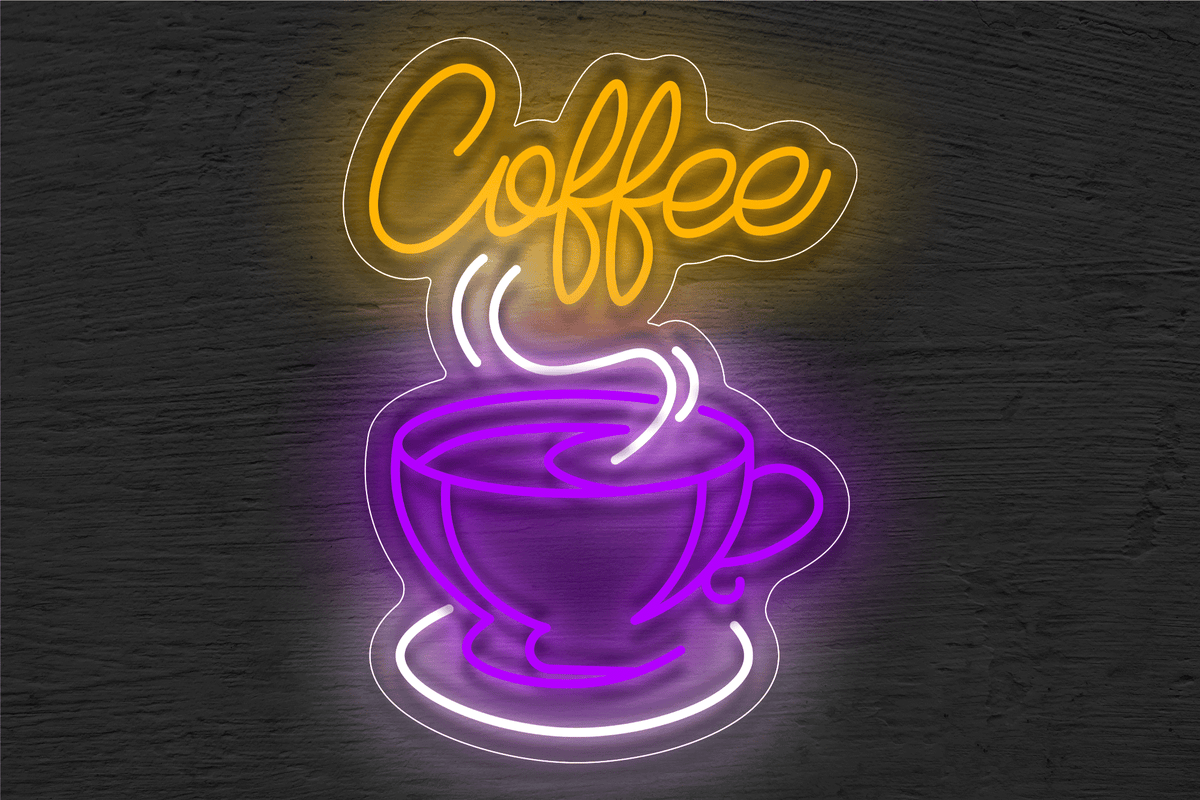 &quot;Coffee&quot; with Smoking Cup LED Neon Sign