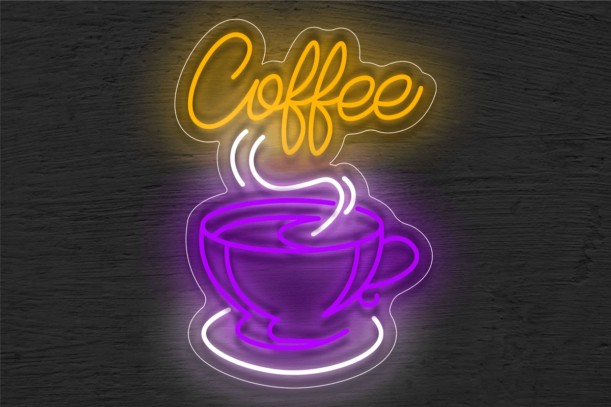 &quot;Coffee&quot; with Smoking Cup LED Neon Sign