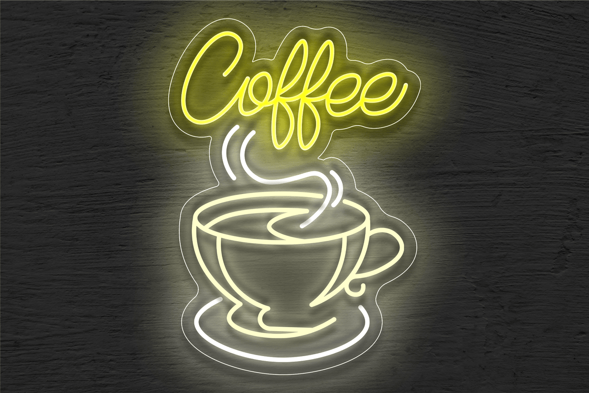 &quot;Coffee&quot; with Smoking Cup LED Neon Sign