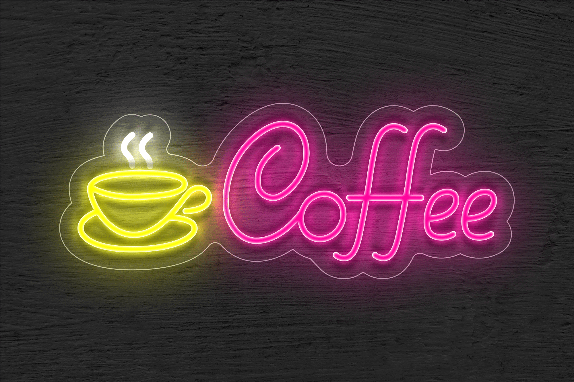 Pink and Yellow Coffee Cup LED Neon Sign