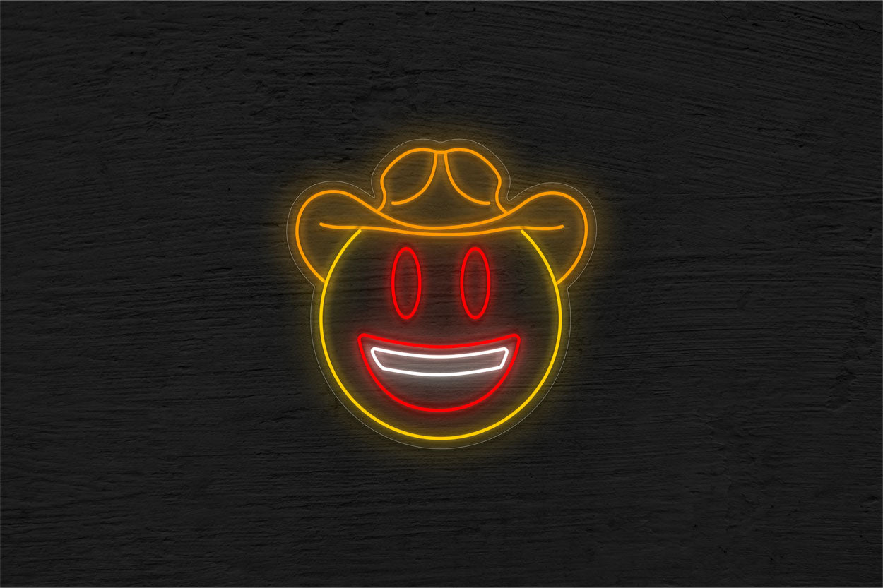 Cowboy Hat Face Emoji LED Neon Sign